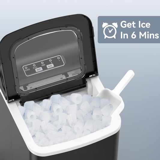 Kndko Countertop Ice Maker 26lbs, 9Pcs/6Mins, 2 Sizes of Bullet-Shaped with Scoop & Basket, Black agluckyshop
