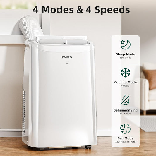 8000 BTU Portable AC, Portable AC 3-IN-1 Portable Air Conditioners with Drainage-free Cooling, 24Hrs Timer with APP/Remote/Timer/LED Display