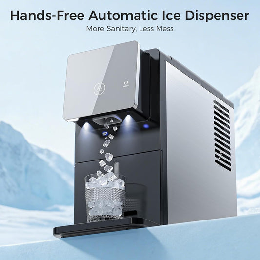 Hands-Free Automatic Ice Dispenser with LG logo on a mountain background