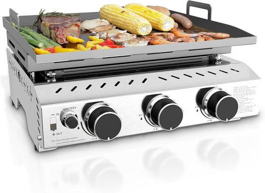 3 Burners Portable Propane Griddle,25 inch Stainless Steel Gas Grill,24,000 BTU Table Top Grill TG0130C