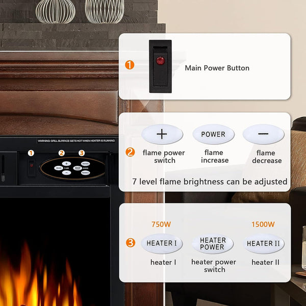 Auseo Electric Fireplace Mantel Wood Surround Firebox Freestanding Corner Fireplace Heater Infrared Quartz Heater Adjustable Led Flame, Remote Control, 750W-1501W, Brown
