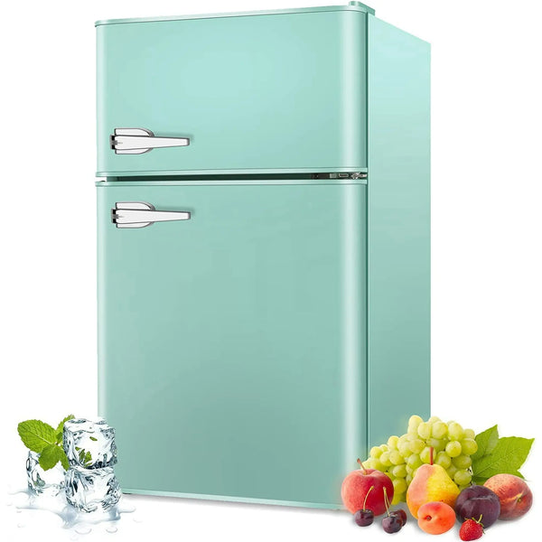 Mini Refrigerator 3.1Cu.Ft Compact Fridge 2-Double Doors with a Freezer Low Noise Defrost Storage of Beverages Vegetables and Fruits for Home Office Dormitory 115 Volt 60 Hz AC Only Red