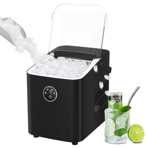 KISSAIR Portable Ice Maker Machine, Portable Ice Maker Machine with Handle, 26lbs/24H, 8 Bullet Ice Cubes of 2 Sizes S/L Ready in 9 Mins, Self-Cleaning for Home/Kitchen/Office/Party, Black