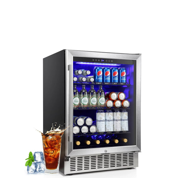 Aglucky 24 Inch Beverage Refrigerator Buit-in Wine Cooler Clear Glass Door