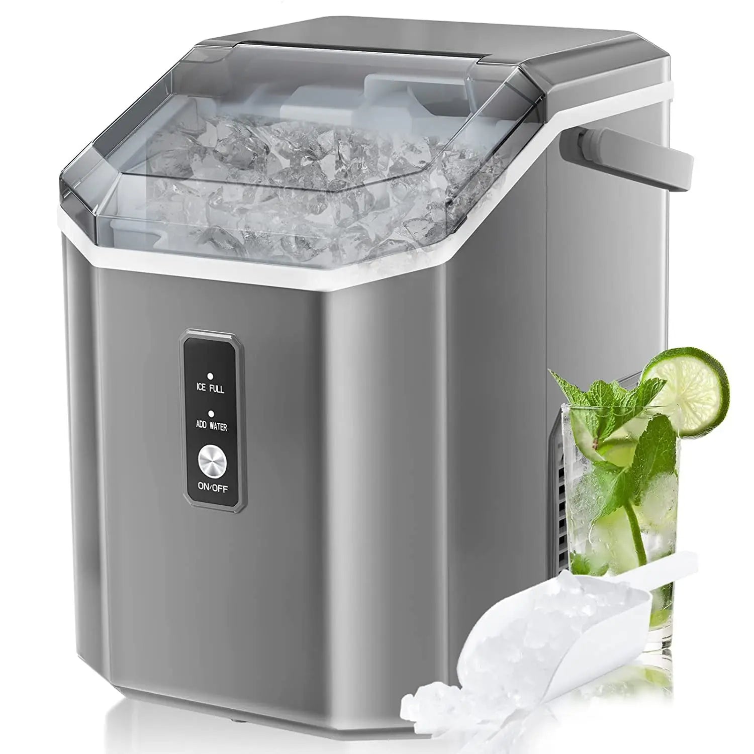 Aglucky Countertop Ice Maker with Soft Chewable Ice, 34Lbs/24H, Pebble Portable Ice Machine with Ice Scoop, Self-Cleaning, One-Click Operation, for Kitchen,Office agluckyshop