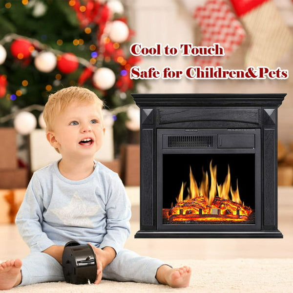 AGLUCKY Wooden Electric Fireplace Mantel Surround Firebox, Freestanding Fireplace&750W/1500W(Black)