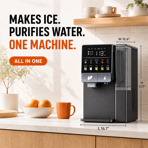 All-in-one countertop water purifier and ice maker in kitchen