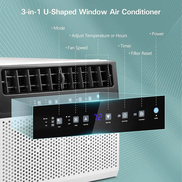 AGLUCKY Window Air Conditioners 12,000 BTU, U-Shaped Air Conditioner Window Unit Cools up to 550 Sq. Ft, 3-In-1 Window AC Units, Full Window View, Easy to Install（WHITE）