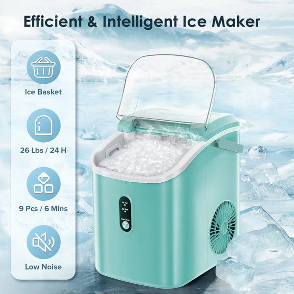 KISSAIR Portable Nugget Ice Maker Countertop, Self-Cleaning Function,  32lbs/24H, for Home/Office/Party Stainless Steel--Silver