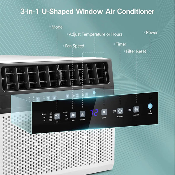 Kissair Window Air Conditioners 12,000 BTU, U-Shaped Air Conditioner Window Unit Cools up to 550 Sq. Ft, 3-In-1 Window AC Units, Full Window View, Easy to Install（WHITE）