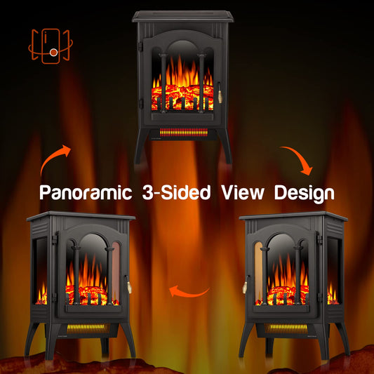KISSAIR Electric Fireplace Stove, Freestanding,Realistic Flame, Portable, Infrared, 1000W/1500W(16 Inch) agluckyshop