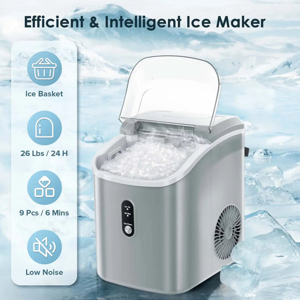 Auseo Nugget Ice Maker Countertop, 33lbs/24H, Self-Cleaning Function