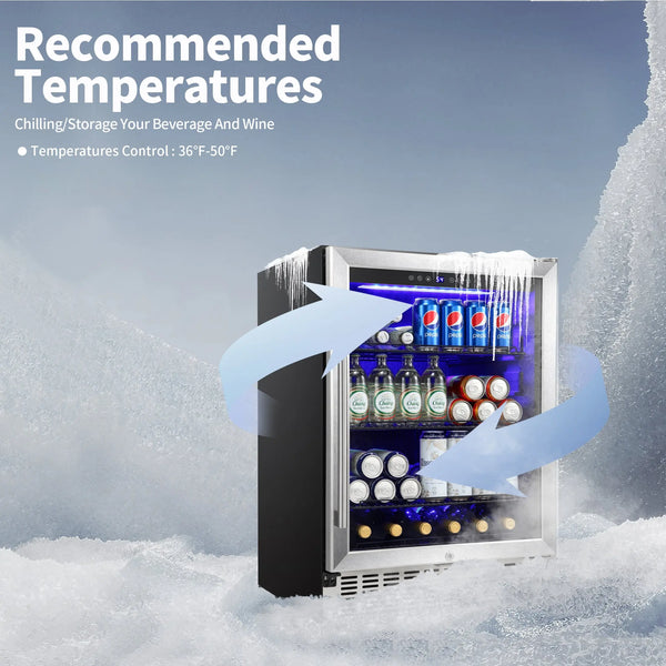Aglucky 24 Inch Beverage Refrigerator Buit-in Wine Cooler Clear Glass Door agluckyshop