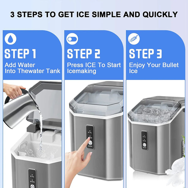 Auseo Countertop Ice Maker with Soft Chewable Ice, 34Lbs/24H, Pebble Portable Ice Machine with Ice Scoop, Self-Cleaning, One-Click Operation, for Kitchen,Office