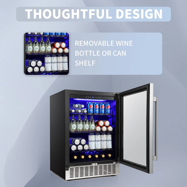 Aglucky 24 Inch Beverage Refrigerator Buit-in Wine Cooler Clear Glass Door