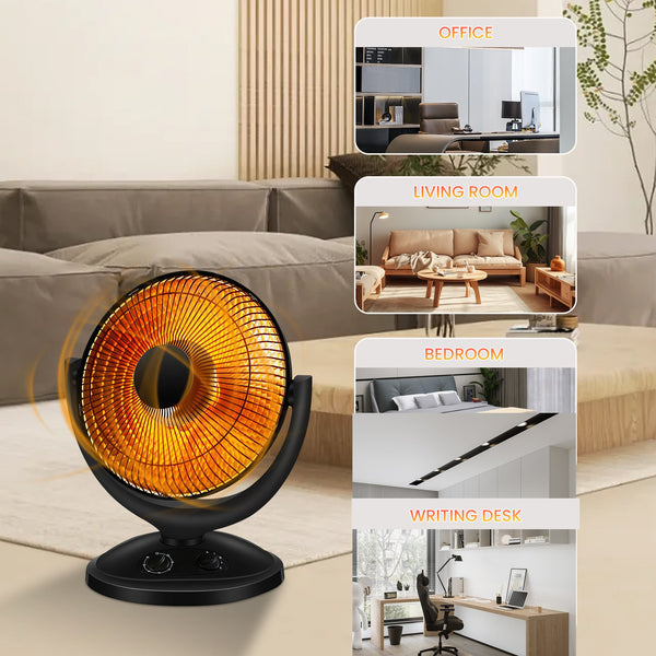 KISSAIR Oscillating Parabolic Space Heater with Timer, Radiant Dish Heater, Carbon heating, Overheat and Tip-over protection, Adjustable, 400W/800W