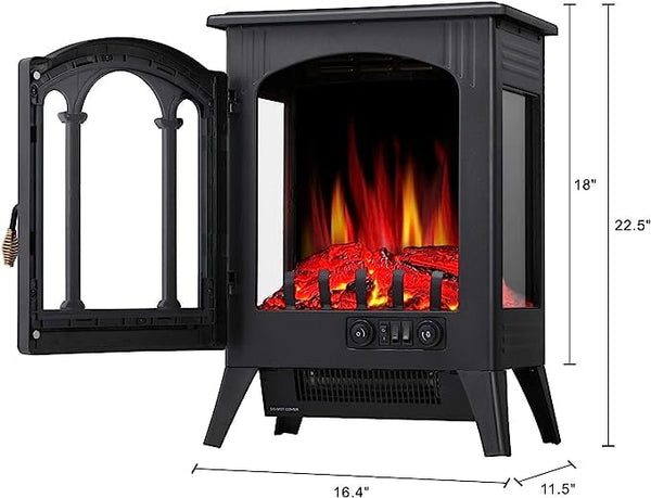 KISSAIR Electric Fireplace Stove, Freestanding,Realistic Flame, Portable, Infrared, 1000W/1500W(16 Inch)