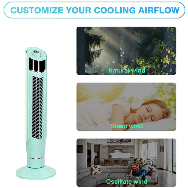 AGLUCKY Tower Fan, Standing Fan Oscillating, Room Fan, Portable Bladeless, Quiet Floor Fan with Remote, 6 Speeds, 3 Modes, 24H Timer for Bedroom, and Home Office Use, (40-inch, GREEN)