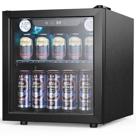 Joy Pebble 1.3 Cu.Ft Beverage Refrigerator Cooler, 12 Bottle 48 Can Mini Fridge for Beer Soda Wines Clear Front Glass Door,Freestanding beverage Small fridge with Adjustable Shelving agluckyshop