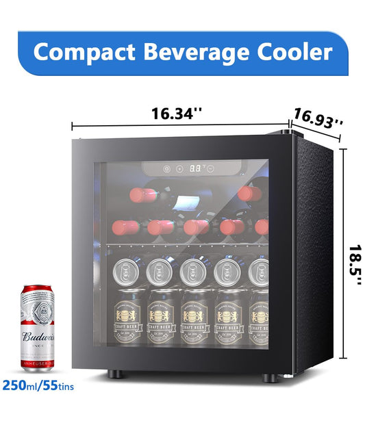 Joy Pebble 1.3 Cu.Ft Beverage Refrigerator Cooler, 12 Bottle 48 Can Mini Fridge for Beer Soda Wines Clear Front Glass Door,Freestanding beverage Small fridge with Adjustable Shelving agluckyshop
