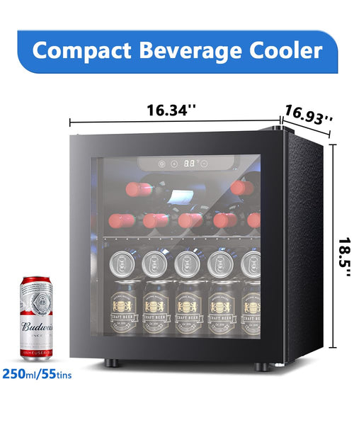 Joy Pebble 1.3 Cu.Ft Beverage Refrigerator Cooler, 12 Bottle 48 Can Mini Fridge for Beer Soda Wines Clear Front Glass Door,Freestanding beverage Small fridge with Adjustable Shelving agluckyshop