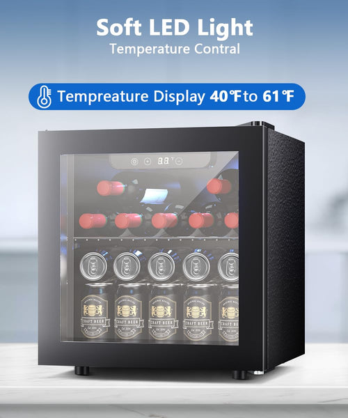 Joy Pebble 1.3 Cu.Ft Beverage Refrigerator Cooler, 12 Bottle 48 Can Mini Fridge for Beer Soda Wines Clear Front Glass Door,Freestanding beverage Small fridge with Adjustable Shelving agluckyshop