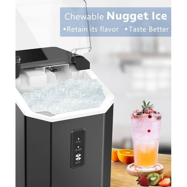 Kndko 33lbs Chewable Nugget Ice Maker with Crushed Ice, Ready in 7 Mins, Sonic Ice Machine with Handle, Black