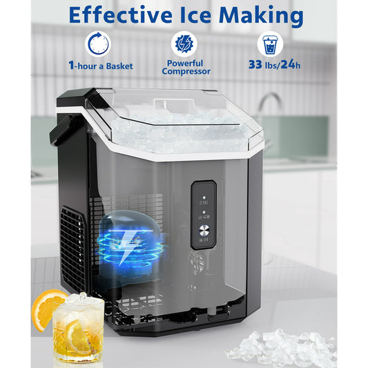 Kndko 33lbs Chewable Nugget Ice Maker with Crushed Ice, Ready in 7 Mins, Sonic Ice Machine with Handle, Black agluckyshop