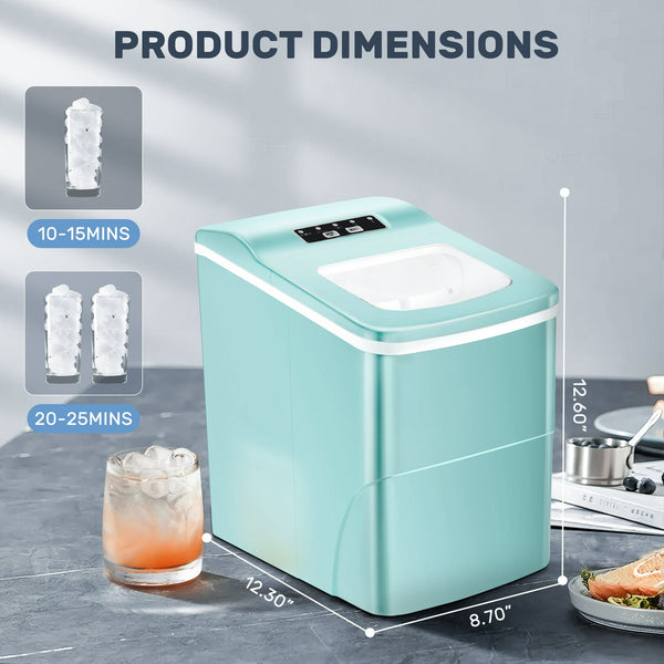 Auseo Ice Maker Countertop, 9Pcs/8Mins, 26lbs/24H, Portable Ice Cube Maker with Scoop and Basket, for Party/Home/Office - (Green)