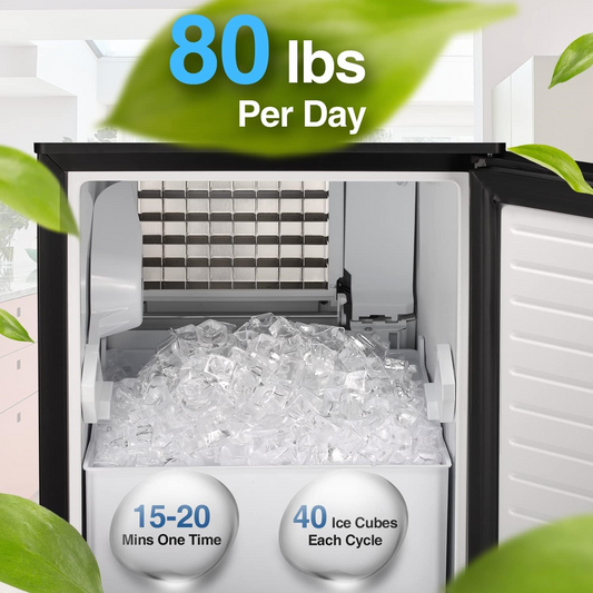 Aglucky Commercial Built-in Ice Maker Machine,80Lbs/Day,Under Counter Ice Cube Maker with 24H Timer,Reversible Door,Built-in Freestanding Ice Maker for Home & Office(Silver)