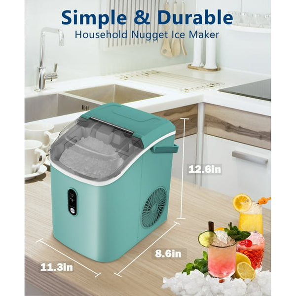 JOY PEBBLE 33lbs Countertop Ice Maker, Crushed Nugget Ice Type with Scoop, Cubes Ready in 10 Mins, Green