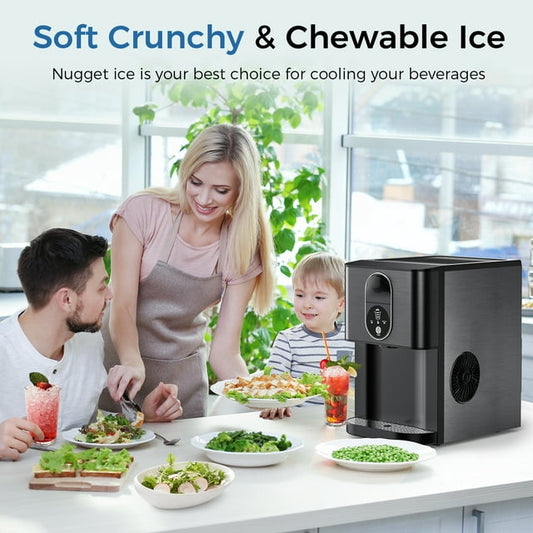 Besttey 44lbs Stainless Steel Countertop Nugget Ice Maker, Self-Cleaning Pellet Ice Machine for Home, Office, Party, Commercial Use, Black agluckyshop