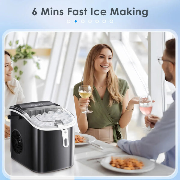 KISSAIR Countertop Ice Maker Machine 6-Minute Fast Bullet Ice Simple Handle Automatic Cleaning Suitable for Household Small Student Dormitory and Bar Party