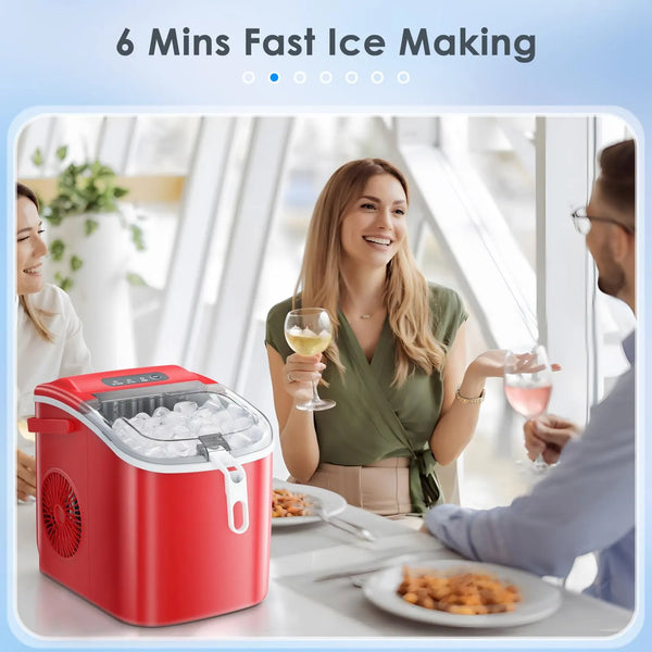 KISSAIR Countertop Ice Maker Machine 6-Minute Fast Bullet Ice Simple Handle Automatic Cleaning Suitable for Household Small Student Dormitory and Bar Party
