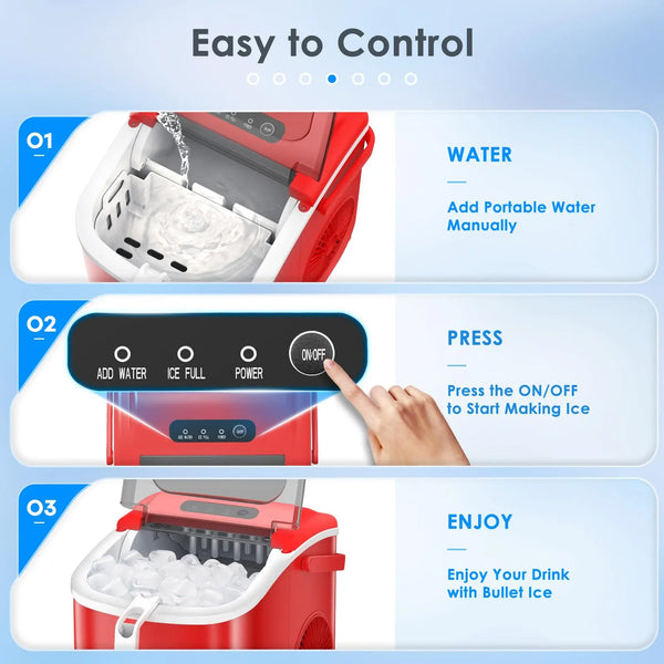 KISSAIR Countertop Ice Maker Machine 6-Minute Fast Bullet Ice Simple Handle Automatic Cleaning Suitable for Household Small Student Dormitory and Bar Party