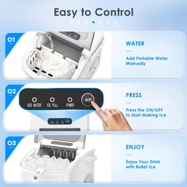 KISSAIR Countertop Ice Maker Machine 6-Minute Fast Bullet Ice Simple Handle Automatic Cleaning Suitable for Household Small Student Dormitory and Bar Party