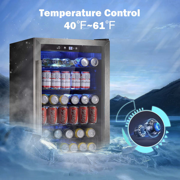 Auseo 4.4 Cu.ft Beverage Refrigerator Cooler, 37 Bottles Mini Fridge with Glass Door for Soda, Beer or Wine, Adjustable Removable Shelves, Low Noise for Bar/Office/Home/Restaurant