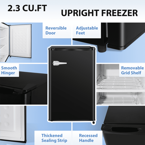 Auseo 2.3 Cu.ft Single Door Mini Freezer, Upright Compact Freezer with Retro Handle & Removable Shelf & Adjustable Temperature Control, Low Noise for Home/Office/Dorm/Apt