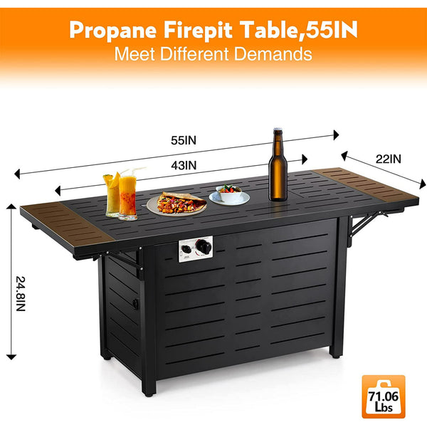 AGLUCKY Propane Fire Pit Table 54in Foldable Table- Propane Fire Pit Table with Lava Rocks, Glass Wind Guard Steel Fire Pit Table for Picnic, 50000 BTU