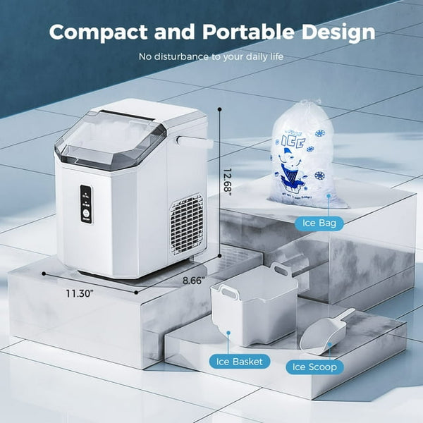 Kndko 33lbs Chewable Nugget Ice Maker with Crushed Ice, Ready in 7 Mins, Sonic Ice Machine with Handle, White agluckyshop
