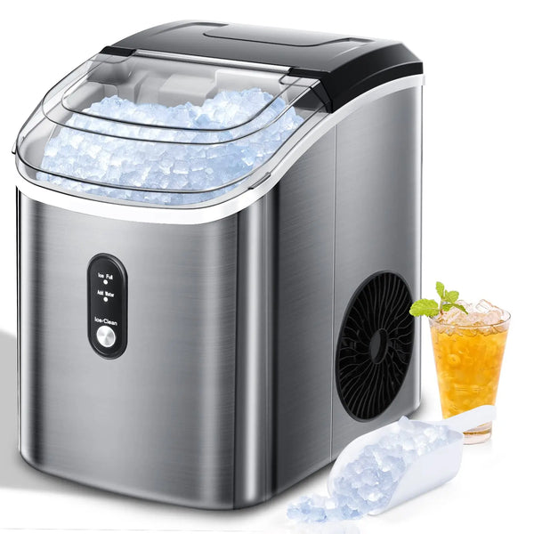 AGLUCKY Nugget Ice Maker Countertop, Auto-Cleaning Pebble Ice Maker with Ice Basket & Scoo