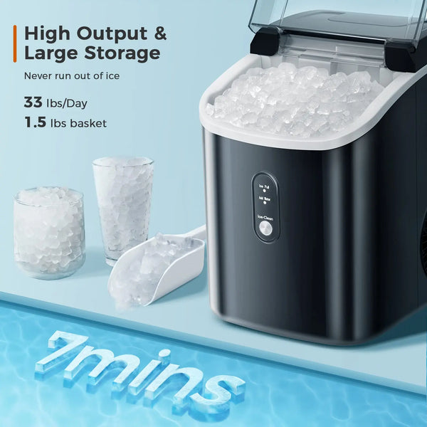 AGLUCKY Nugget Ice Maker Countertop, Auto-Cleaning Pebble Ice Maker with Ice Basket & Scoo
