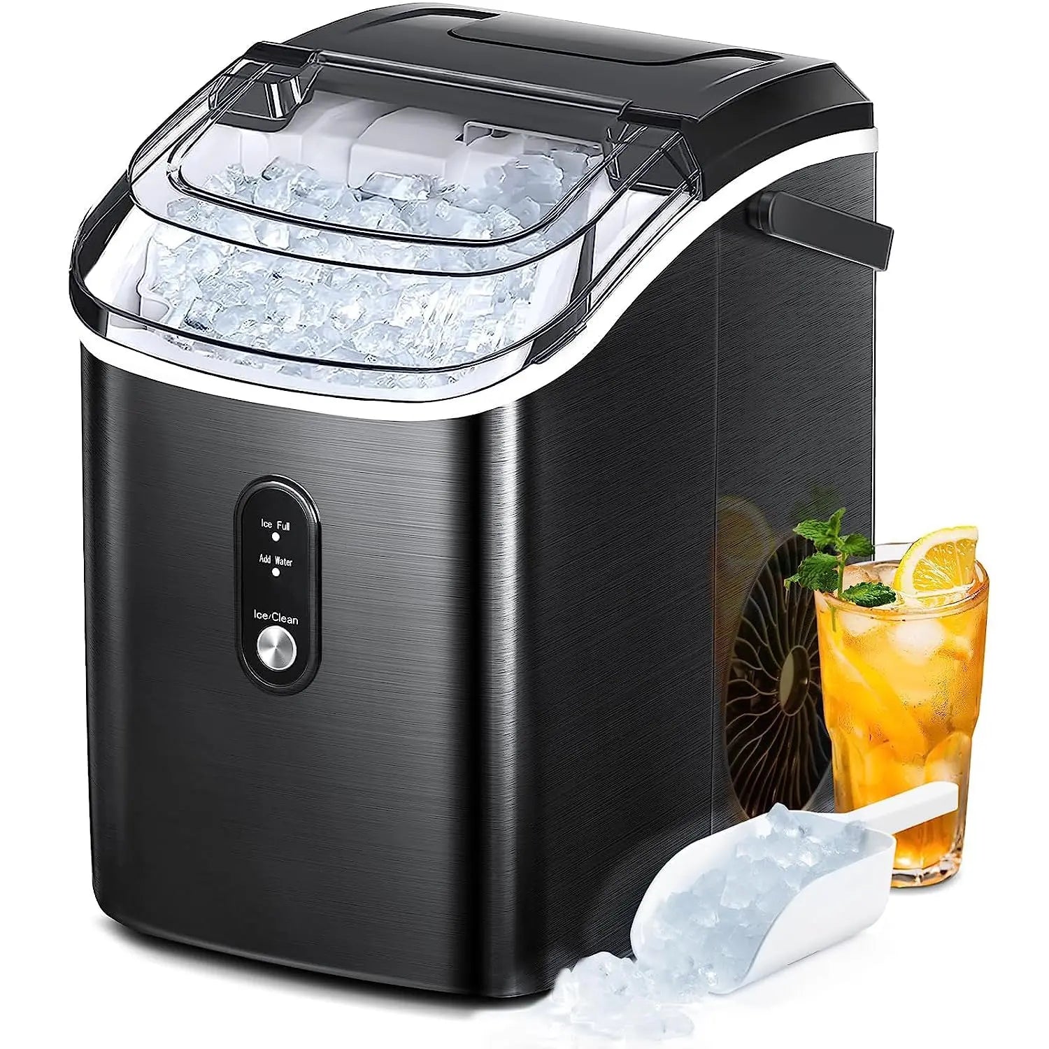Auseo Nugget Ice Maker Countertop, 33lbs/24H, Self-Cleaning Function, Portable  Ice Machine for Home/Office/Party- (Black) 