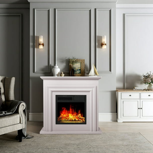 KISSAIR Electric Fireplace with Mantel Package Freestanding Fireplace Heater Corner Firebox with Log & Remote Control, 750-1500W,PEARLWHITE agluckyshop