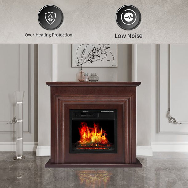 KISSAIR Electric Fireplace Mantel Wooden Surround Firebox - Freestanding Fireplace with Remote Control, Home Space Heather, Adjustable Led Flame, 750W/1500W, 36”, Brown