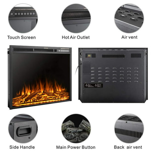 KISSAIR 34 Inch Electric Fireplace Insert, Three 3D Color, Timer&Remot Control, Adjustable Flame Speed, Touch Screen, 750W/1500W agluckyshop