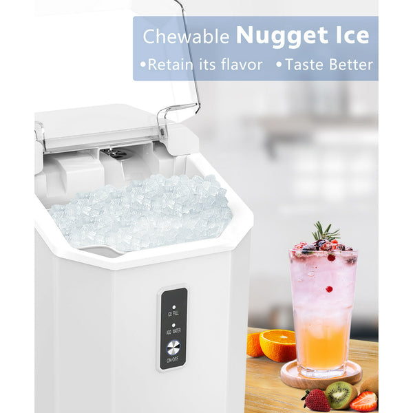 Kndko 33lbs Chewable Nugget Ice Maker with Crushed Ice, Ready in 7 Mins, Sonic Ice Machine with Handle, White
