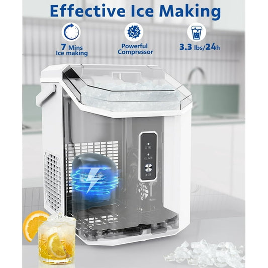 Kndko 33lbs Chewable Nugget Ice Maker with Crushed Ice, Ready in 7 Mins, Sonic Ice Machine with Handle, White agluckyshop