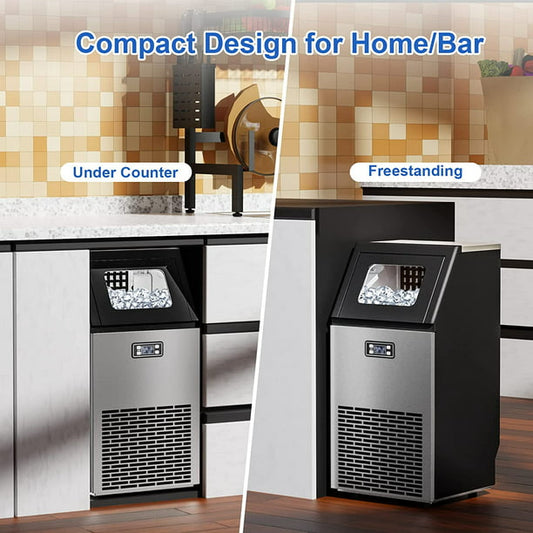 Commercial Ice Maker,Stainless Steel Freestanding Ice Maker with 2 Self-Cleaning,100Lbs/Day,45 Cubes/Batch in 11-20 Mins agluckyshop