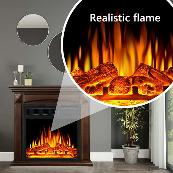 KISSAIR Electric Fireplace Mantel Wood Surround Firebox Freestanding Corner Fireplace Heater Infrared Quartz Heater Adjustable Led Flame, Remote Control, 750W-1501W, Brown